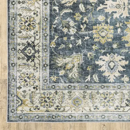 Blue And Ivory Oriental Printed Non Skid Area Rug Photo 1