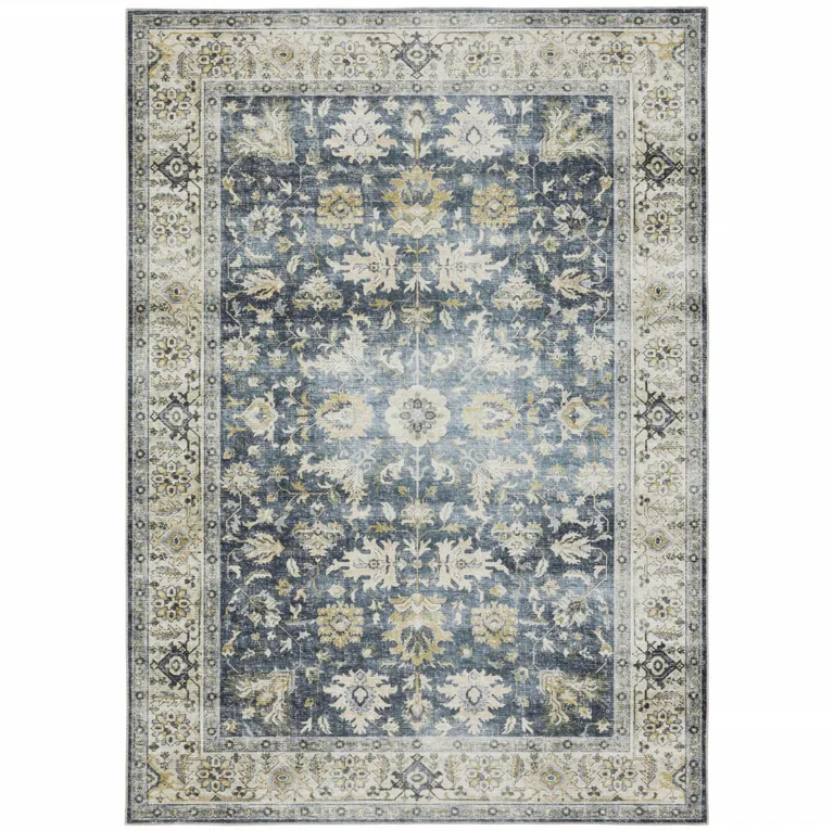 Blue And Ivory Oriental Printed Non Skid Area Rug Photo 2