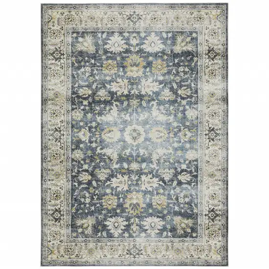 Blue And Ivory Oriental Printed Non Skid Area Rug Photo 2