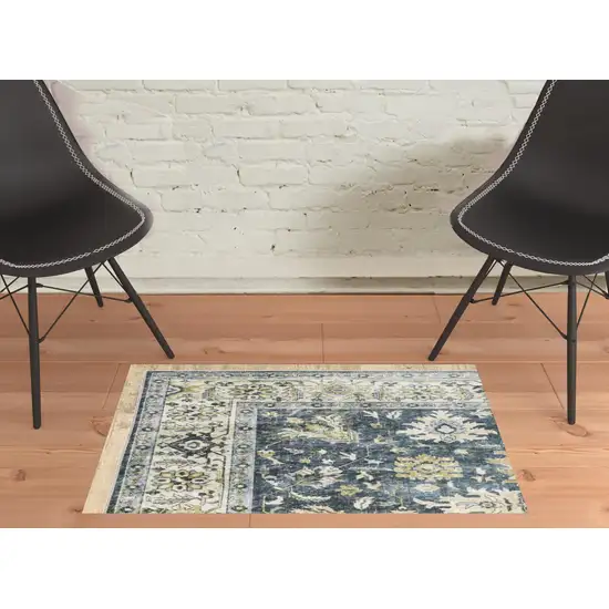 Blue And Ivory Oriental Printed Non Skid Area Rug Photo 3