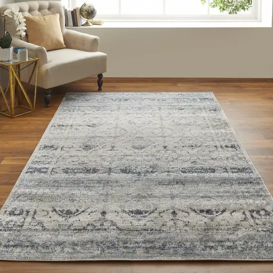 Blue And Ivory Power Loom Distressed Area Rug Photo 3