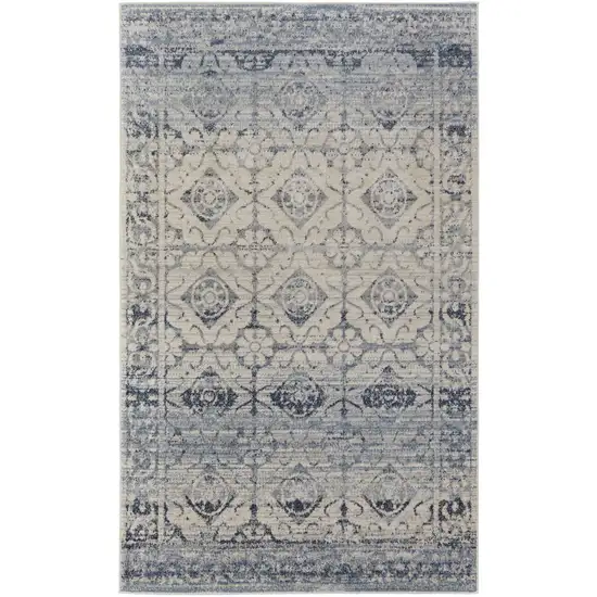 Blue And Ivory Power Loom Distressed Area Rug Photo 1