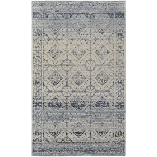 Blue And Ivory Power Loom Distressed Area Rug Photo 1