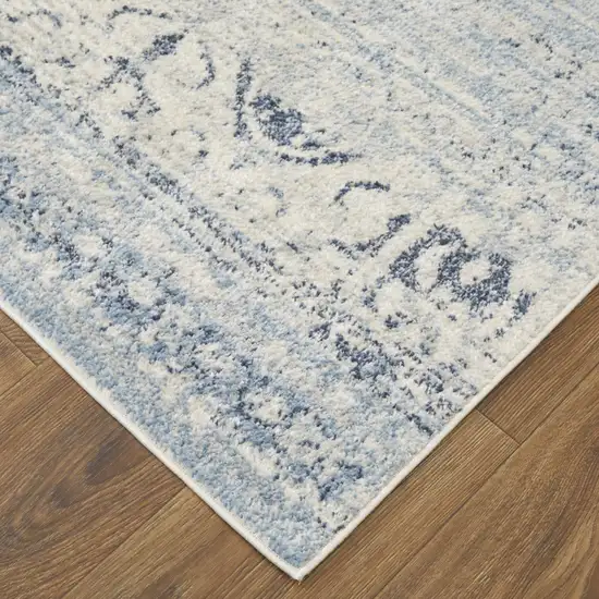 Blue And Ivory Power Loom Distressed Area Rug Photo 8