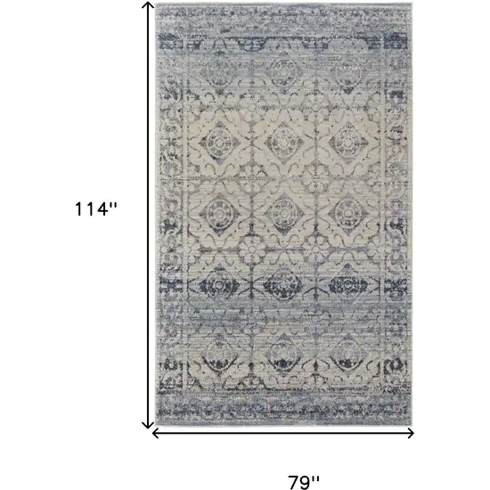 Blue And Ivory Power Loom Distressed Area Rug Photo 10