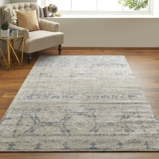 Blue And Ivory Power Loom Distressed Area Rug Photo 5