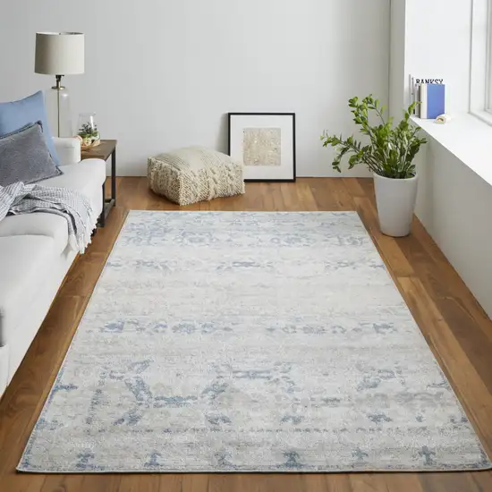 Blue And Ivory Power Loom Distressed Area Rug Photo 7