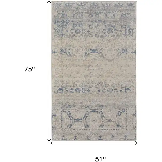 Blue And Ivory Power Loom Distressed Area Rug Photo 10