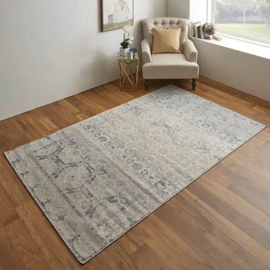 Blue And Ivory Power Loom Distressed Area Rug Photo 4