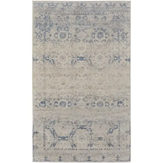 Blue And Ivory Power Loom Distressed Area Rug Photo 1