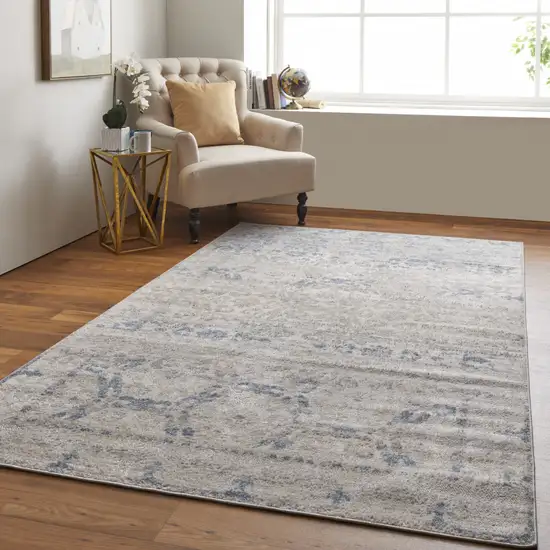 Blue And Ivory Power Loom Distressed Area Rug Photo 6