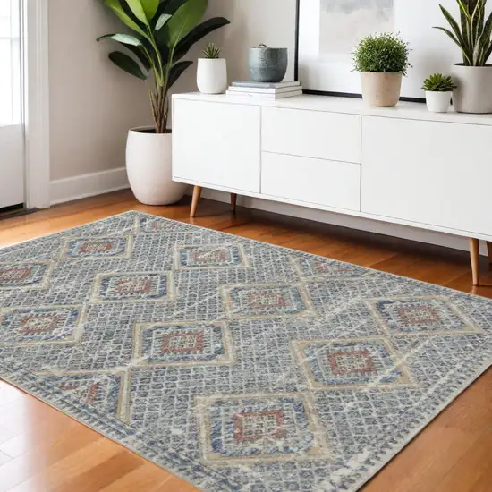 Blue And Ivory Southwestern Power Loom Non Skid Area Rug Photo 1