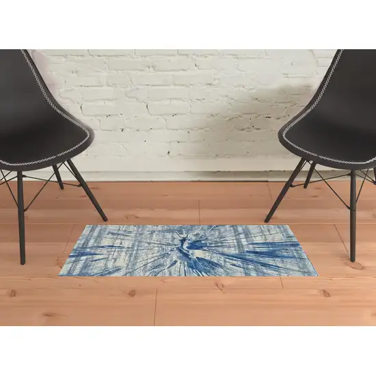 Blue And Ivory Stain Resistant Area Rug Photo 2