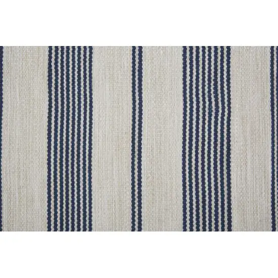 Blue And Ivory Striped Dhurrie Hand Woven Stain Resistant Area Rug Photo 9