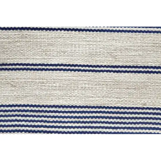 Blue And Ivory Striped Dhurrie Hand Woven Stain Resistant Area Rug Photo 8