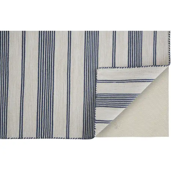 Blue And Ivory Striped Dhurrie Hand Woven Stain Resistant Area Rug Photo 4