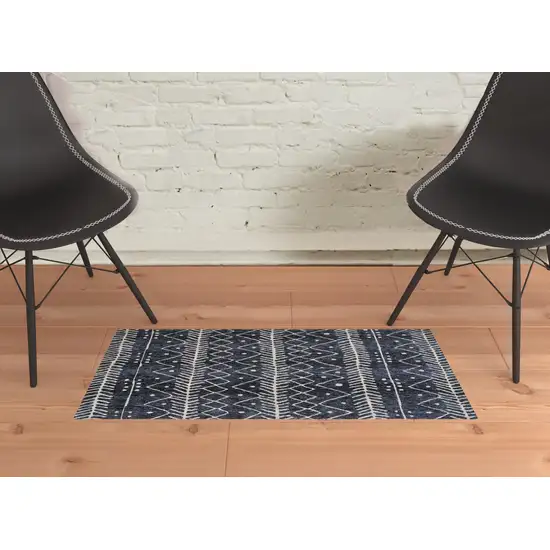 Blue And Ivory Striped Stain Resistant Area Rug Photo 3