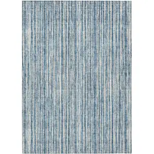 Photo of Blue And Ivory Striped Washable Indoor Outdoor Area Rug