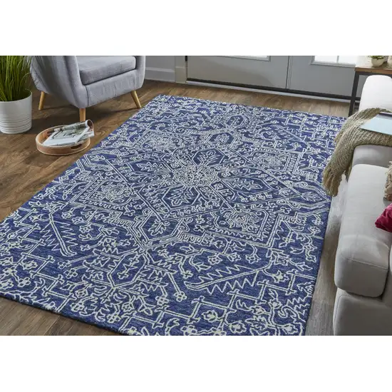 Blue And Ivory Wool Floral Tufted Handmade Stain Resistant Area Rug Photo 6