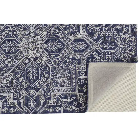 Blue And Ivory Wool Floral Tufted Handmade Stain Resistant Area Rug Photo 3