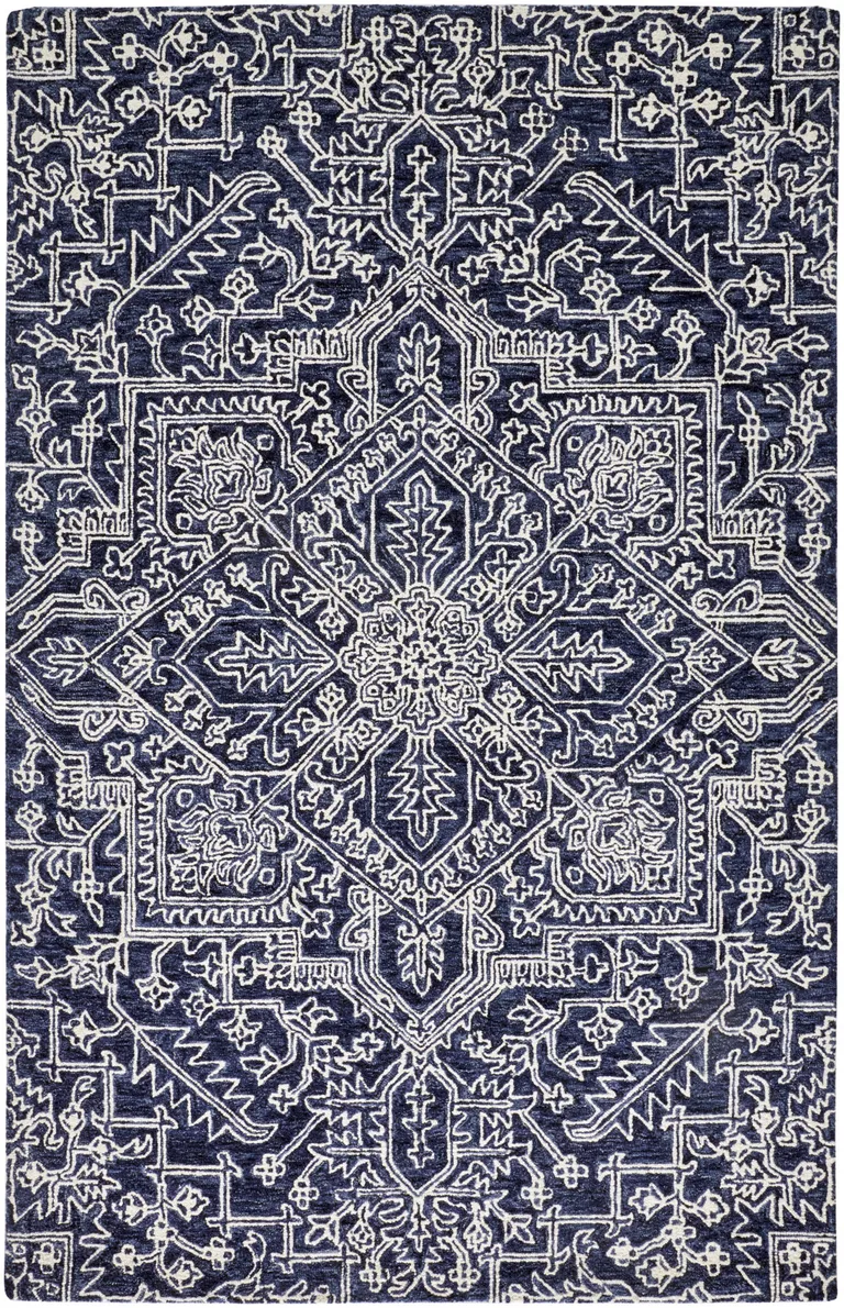 Blue And Ivory Wool Floral Tufted Handmade Stain Resistant Area Rug Photo 1