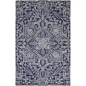 Photo of Blue And Ivory Wool Floral Tufted Handmade Stain Resistant Area Rug