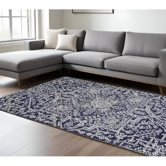 Blue and Ivory Wool Floral Hand Tufted Area Rug Photo 1