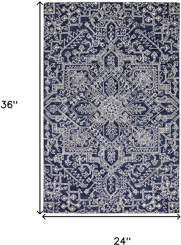 Blue And Ivory Wool Floral Tufted Handmade Stain Resistant Area Rug Photo 4