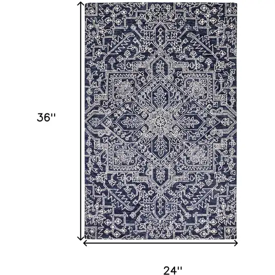 Blue And Ivory Wool Floral Tufted Handmade Stain Resistant Area Rug Photo 4