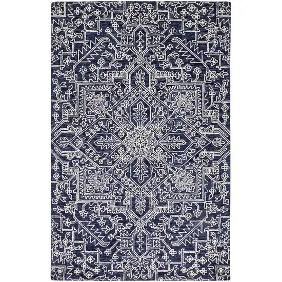 Blue And Ivory Wool Floral Tufted Handmade Stain Resistant Area Rug Photo 1