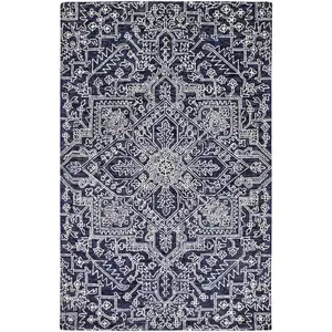 Photo of Blue And Ivory Wool Floral Tufted Handmade Stain Resistant Area Rug