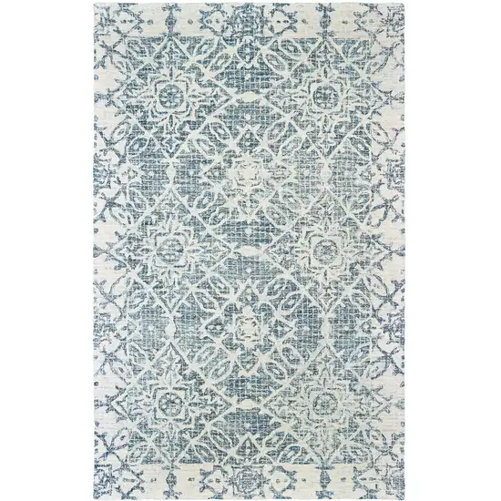 Blue And Ivory Wool Geometric Hand Tufted Area Rug Photo 6