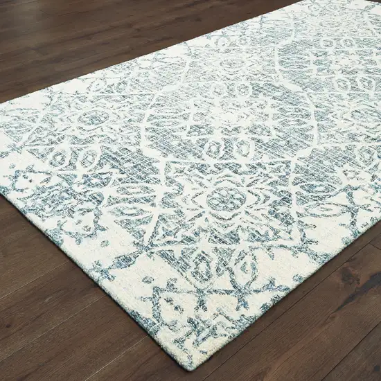 Blue And Ivory Wool Geometric Hand Tufted Area Rug Photo 8