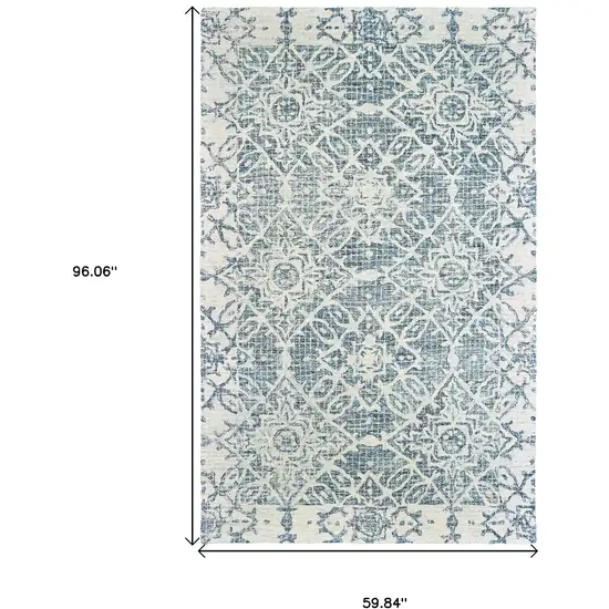 Blue And Ivory Wool Geometric Hand Tufted Area Rug Photo 3