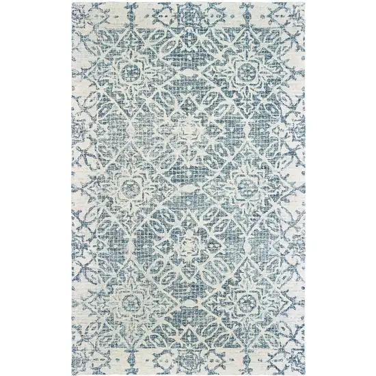 Blue And Ivory Wool Geometric Hand Tufted Area Rug Photo 2