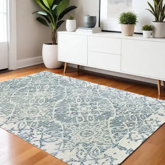 Blue And Ivory Wool Geometric Hand Tufted Area Rug Photo 1