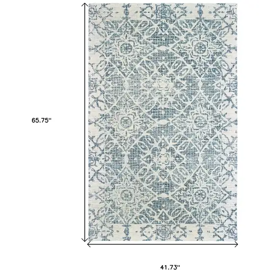 Blue And Ivory Wool Geometric Hand Tufted Area Rug Photo 3