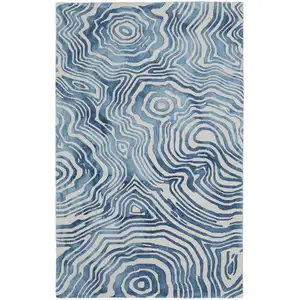 Photo of Blue And Ivory Wool Geometric Tufted Handmade Area Rug