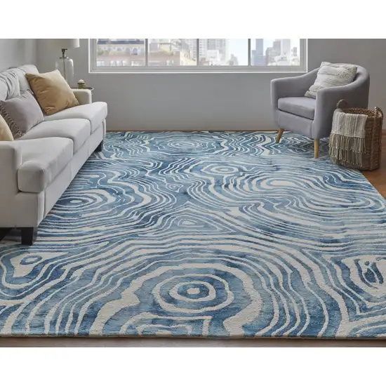 Blue And Ivory Wool Geometric Tufted Handmade Area Rug Photo 6