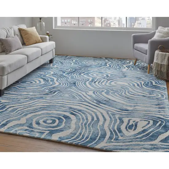 Blue And Ivory Wool Geometric Tufted Handmade Area Rug Photo 7