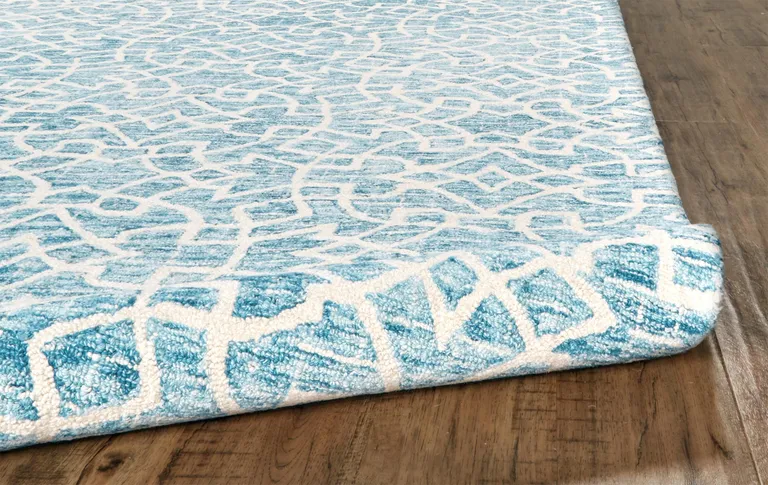 Blue And Ivory Wool Geometric Tufted Handmade Area Rug Photo 5