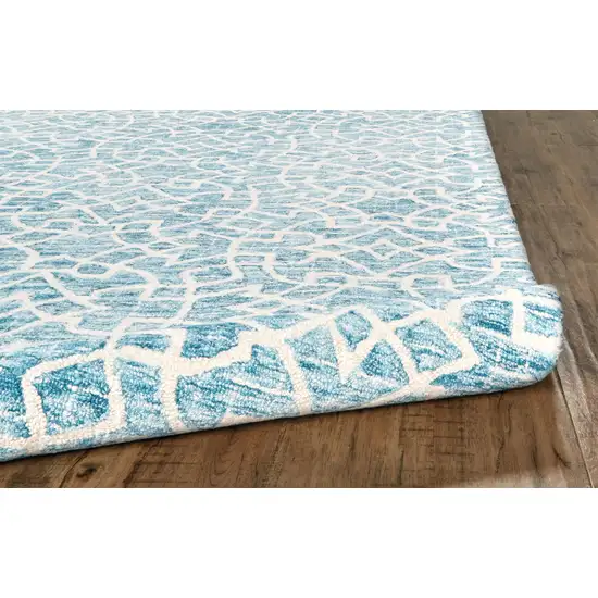 Blue And Ivory Wool Geometric Tufted Handmade Area Rug Photo 5