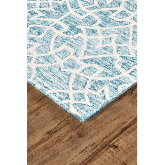 Blue And Ivory Wool Geometric Tufted Handmade Area Rug Photo 6