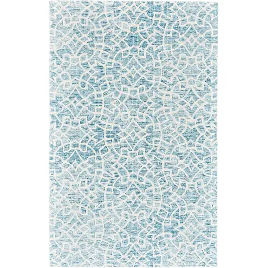 Blue And Ivory Wool Geometric Tufted Handmade Stain Resistant Area Rug Photo 1