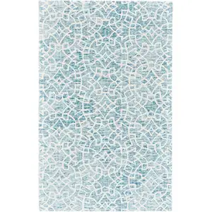 Photo of Blue And Ivory Wool Geometric Tufted Handmade Stain Resistant Area Rug