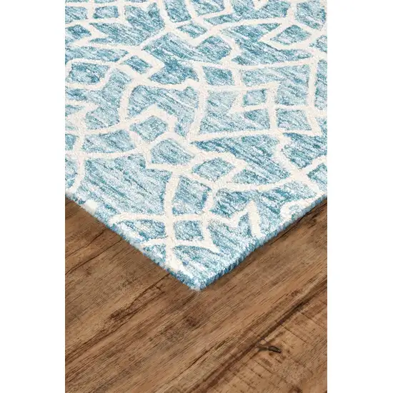 Blue And Ivory Wool Geometric Tufted Handmade Stain Resistant Area Rug Photo 2