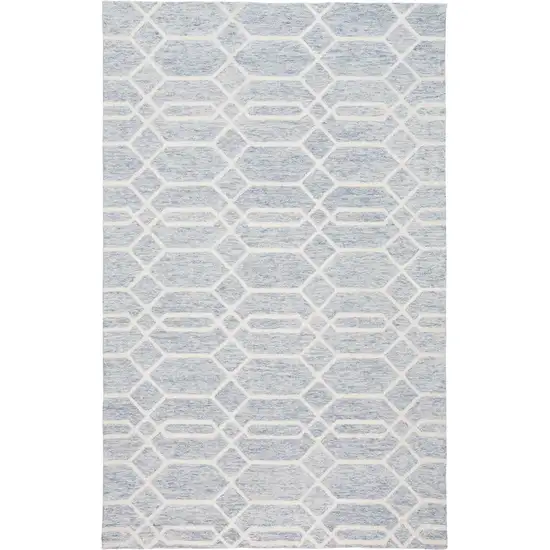 Blue And Ivory Wool Geometric Tufted Handmade Stain Resistant Area Rug Photo 6