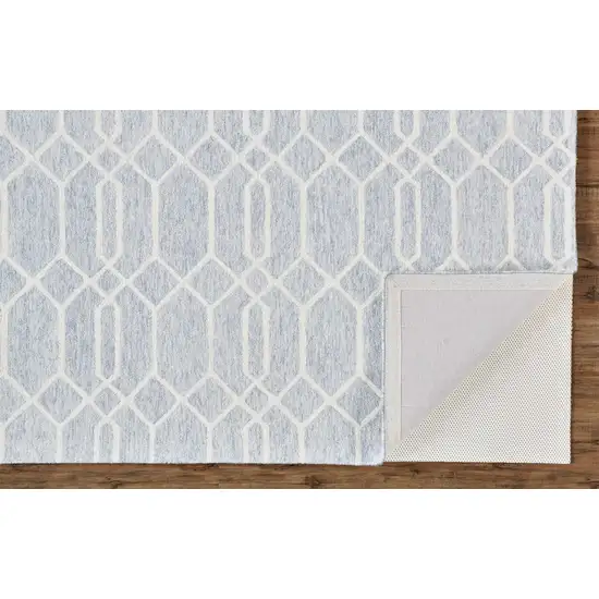 Blue And Ivory Wool Geometric Tufted Handmade Stain Resistant Area Rug Photo 5