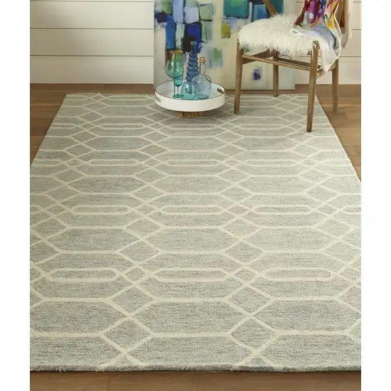 Blue And Ivory Wool Geometric Tufted Handmade Stain Resistant Area Rug Photo 8