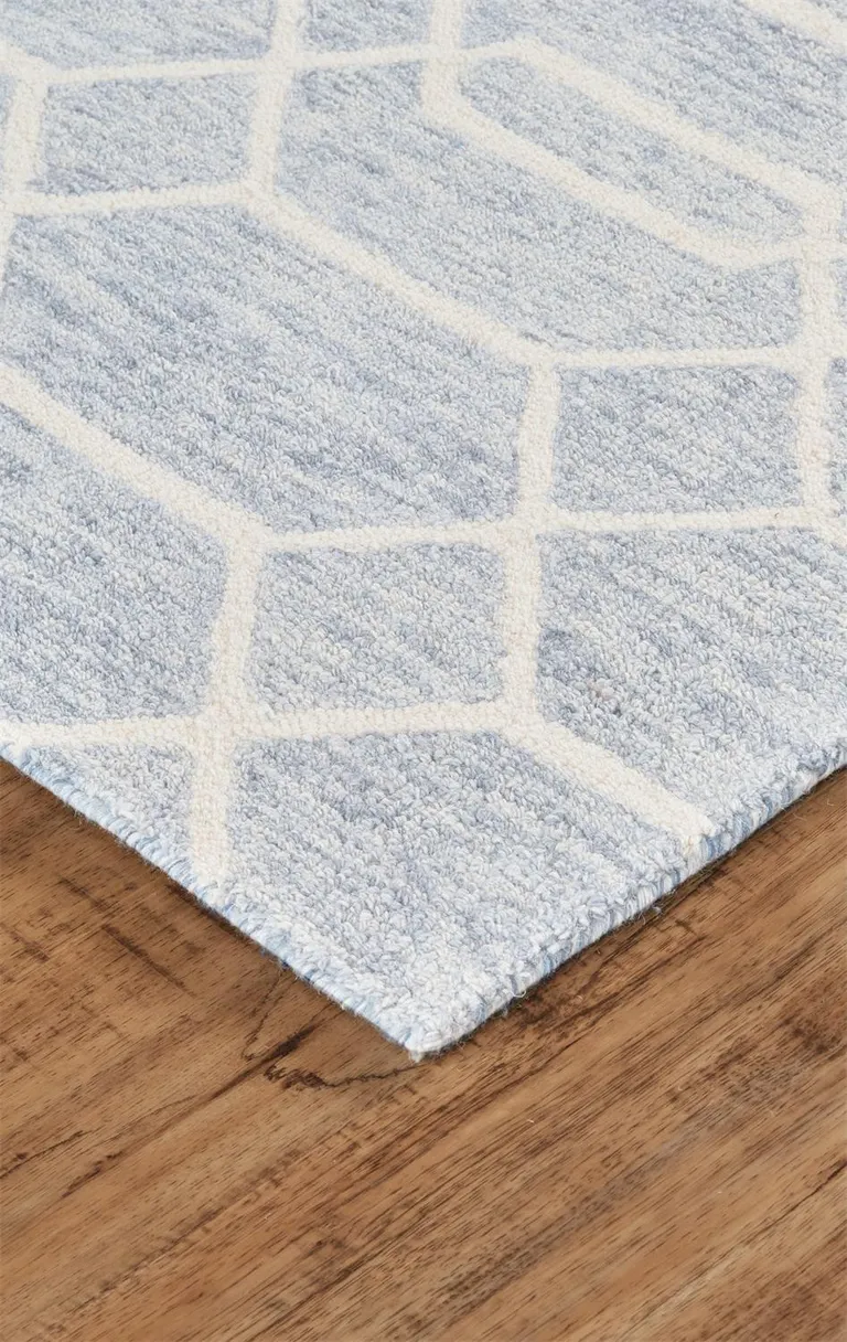 Blue And Ivory Wool Geometric Tufted Handmade Stain Resistant Area Rug Photo 4